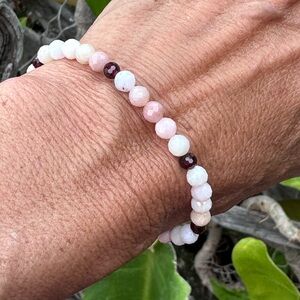 Fine Faceted Garnet & Pink Peruvian Opal Bracelet, Handmade in Maui 7”